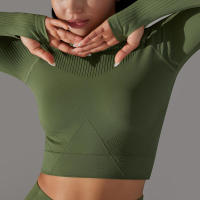 -Top Camisa deportiva de yoga de manga larga a rayas para mujer, sin costuras, que absorbe la humedad - details 28