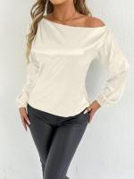Blusa de satén de color blanco de manga larga, nueva camisa de verano para mujer - details 11