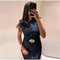 Cinturón de Denim Largo OUWU Vestido Elegante sin Mangas con Cintura Ancha - details 10