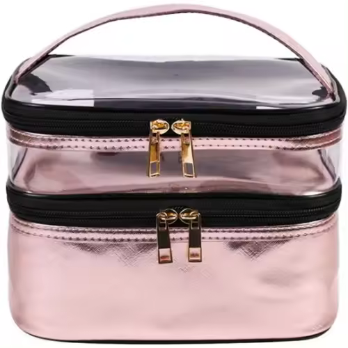 Bolsa de maquillaje portátil de doble capa, neceser impermeable, neceser de viaje de gran capacidad, neceser con compartimento para brochas - 1