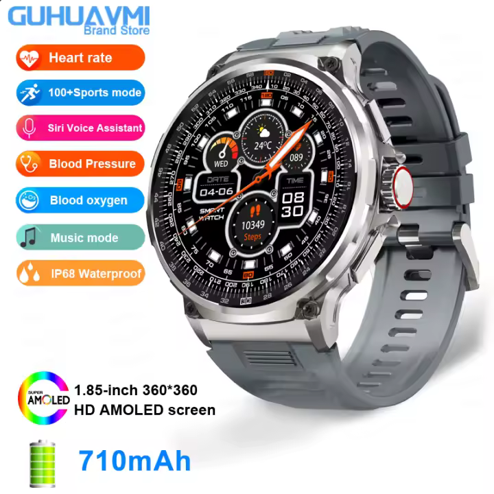 Nuevo reloj inteligente Hombre Ultra AMOLED HD de 1,85 pulgadas para hombres seguimiento GPS, llamada Bluetooth, batería grande de 710 Mah, reloj inteligente deportivo para Fitness para Android iOS,Relojes para hombres de negocios, regalos para hombres - 1