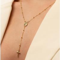 Collar de Oro de 18 Quilates con Cuentas de Rosario Cruz y Cadena Joyería de Plata de Ley para Hombres y Mujeres 18,90 pulg - details 2
