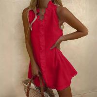 Minivestido informal de lino blanco con cuello en V y borlas para mujer en verano - details 2