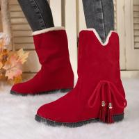 Women's Fashion Bow Decor Snow Boots Solid Color Plush Lined Slip On Flat Shoes Thermal Winter Outdoor Short Boots - details 1