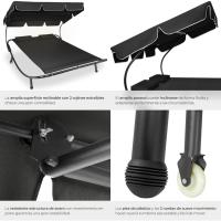 Tumbona Doble de Jardín, Tumbona de Playa con Sombrilla Plegable, Tumbona de Piscina para Dos, Tumbona de Jardín Exterior con 2 Ruedas y Cojines, Fácil Montaje, Interior y Exterior - Negro/Negro - details 4