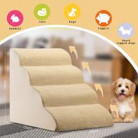 BAKAJI Escalera para mascotas con 4 peldaños y rodillos, revestimiento extraíble de tejido acanalado, rampa para gatos y perros mayores, escalera acolchada de espuma de alta densidad (beige) - details 2