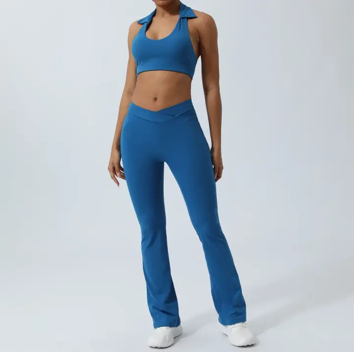 Conjunto de Yoga para Mujer Nuevo Traje Deportivo y Fitness con Sujetador de Cuello Colgante y Pantalones de Yoga Levantados 2 Piezas en Nylon para Primavera/Verano - 1