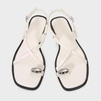 Primavera nuevos zapatos de mujer decoraciones de Metal tira de grano fino Sandalias planas de moda conjunto punta cuadrada zapatos de playa de cabeza - details 4