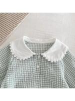 Ready Stock Mono para recién nacidos, pelele elegante a cuadros con cuello Peter Pan y cordón de manga larga para niñas de 0 a 2 años - details 2