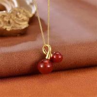 Colgante de Ágata Roja de Oro 18K Auténtico Cadena de Metal AU750 de Lujo Diseño de Cereza - details 4