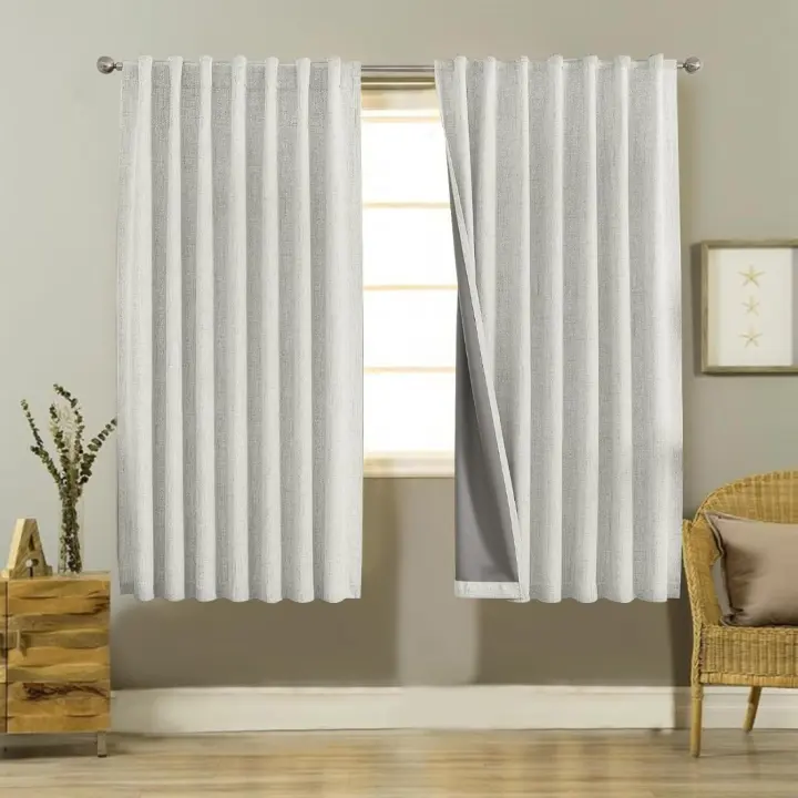 Cortinas Opacas de Lino 2 Piezas para Dormitorio Aislantes de Calor y Frío - 1