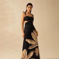 Vestido elegante con estampado Halter y espalda descubierta, vestidos largos adelgazantes, batas de cintura alta, ropa de fiesta de vacaciones para señora nueva 2025 - details 0