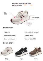 Zapatos de Mujer de Invierno 2024 Zapatillas de Tablero Esparcedido Grueso con Suela de Cuero y Polvo de Vellón Aumento de Altura - details 3