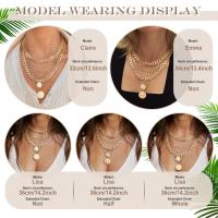 Collares en capas de oro para mujer, collar con colgante de moneda retro de moda, gargantilla de cadena gruesa y delicada, collares para joyería, regalos de cumpleaños - details 5