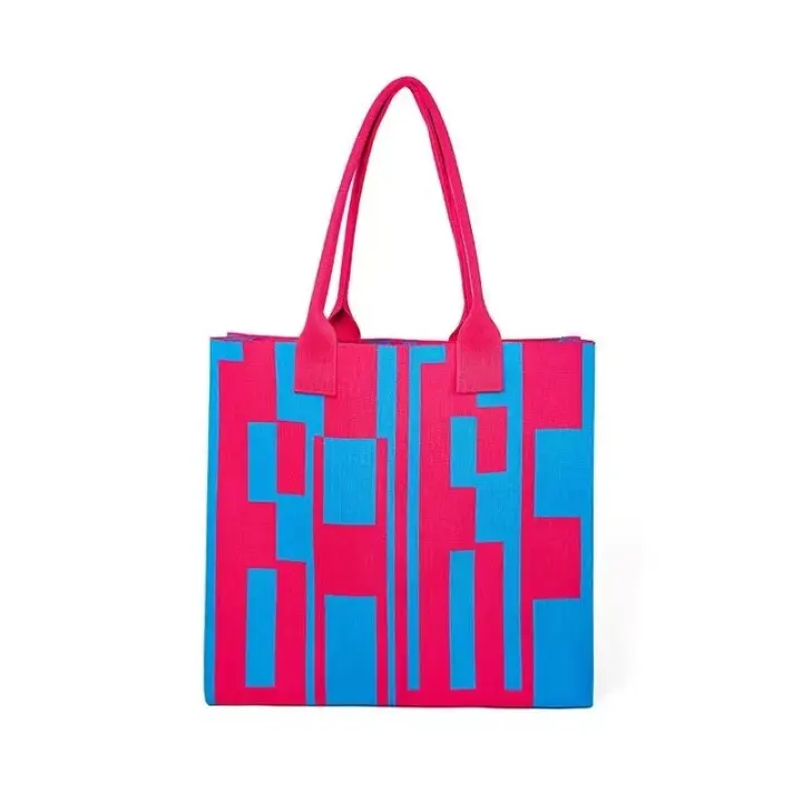 Bolso de mano de punto volador de gran capacidad Diseño original Bolso de hombro de bloque de tres colores Bolso de punto Material de poliéster - 1