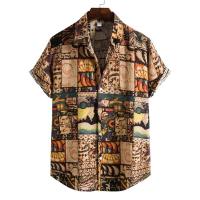 Camisa Echo de manga corta para hombre, blusa hawaiana con estampado informal, cuello vuelto, top con un botón - details 3
