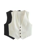 Chaleco Ajustado para Mujer Top de Botón Elegante Cuello Punta Vintage Ropa de Exterior - details 0
