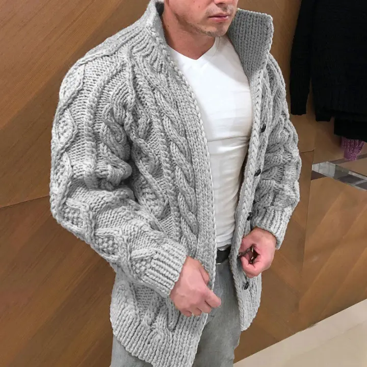 Suéter de otoño e invierno para hombre, cárdigan de manga larga con cuello alto, top jacquard - 1