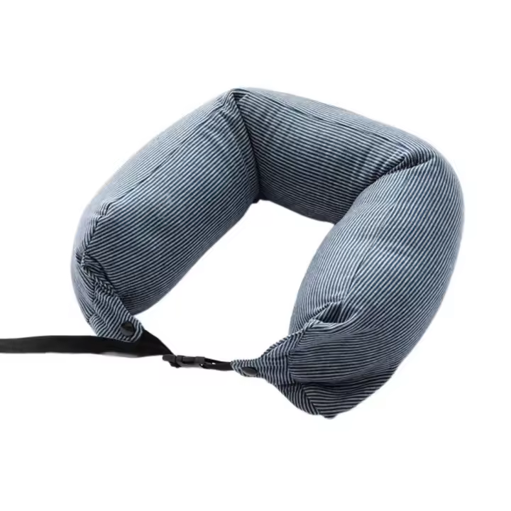 Almohada de viaje para el cuello en forma de U, partículas de espuma, almohada enrollable flexible de estilo japonés, diseño de hebilla, soporte suave para el cuello para dormir, avión - 1