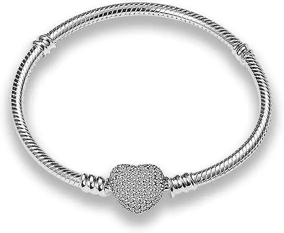 1 pulsera Pandora con cierre de corazón plateado para mujer, joyería para mujer, regalos de Navidad para mujer, cumpleaños - 1
