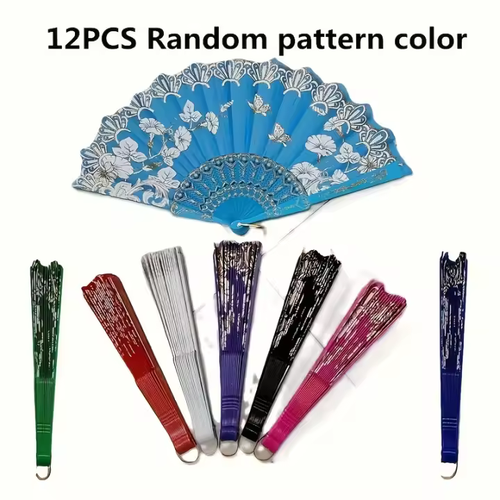 12 piezas elegante acordeón chino tradicional, estampado floral, estilo oriental retro, plegable, para bodas, danza, fotografía, accesorios para vestidos largos - 1