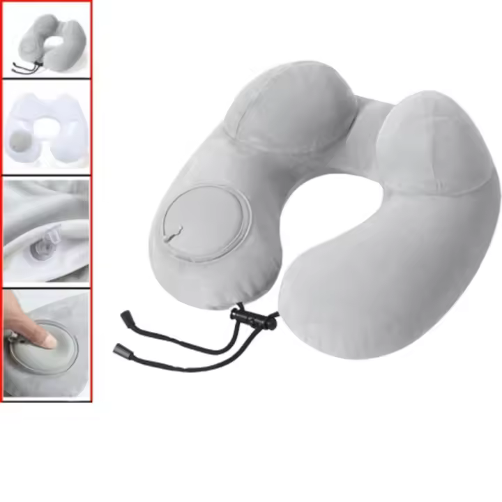 Almohada de viaje inflable en forma de U, cojín de soporte para el cuello suave que presiona a mano, prensa plegable portátil para inflar la almohada - 1