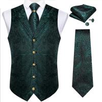 Traje de seda de cachemira azul real de lujo, conjunto de chaleco y corbata con anillo de dragón de metal, pañuelo, gemelos, chaleco de esmoquin para graduación y boda - details 15