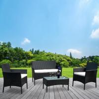 Juego de muebles de jardín de polirratán, 7 piezas, incluye sofá, sillas individuales, mesa y cojines de asiento, muebles de terraza para balcón, jardín (negro) - details 6