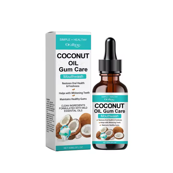 Enjuague bucal con aceite de coco, frescura a base de hierbas, limpieza del aliento, manchas, cuidado diario de los dientes - 1