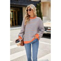 Sudaderas de cuello redondo a rayas para mujer con prendas de vestir exteriores de colores contrastantes - details 4