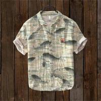 Nueva camisa de solapa de manga corta para hombre, Top informal de lino de playa hawaiano de un solo pecho para vacaciones - details 5