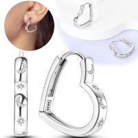 Pendientes de aro de Plata de Ley 925 para mujer, aretes con forma de corazón, luna y estrella, regalos de joyería - details 37