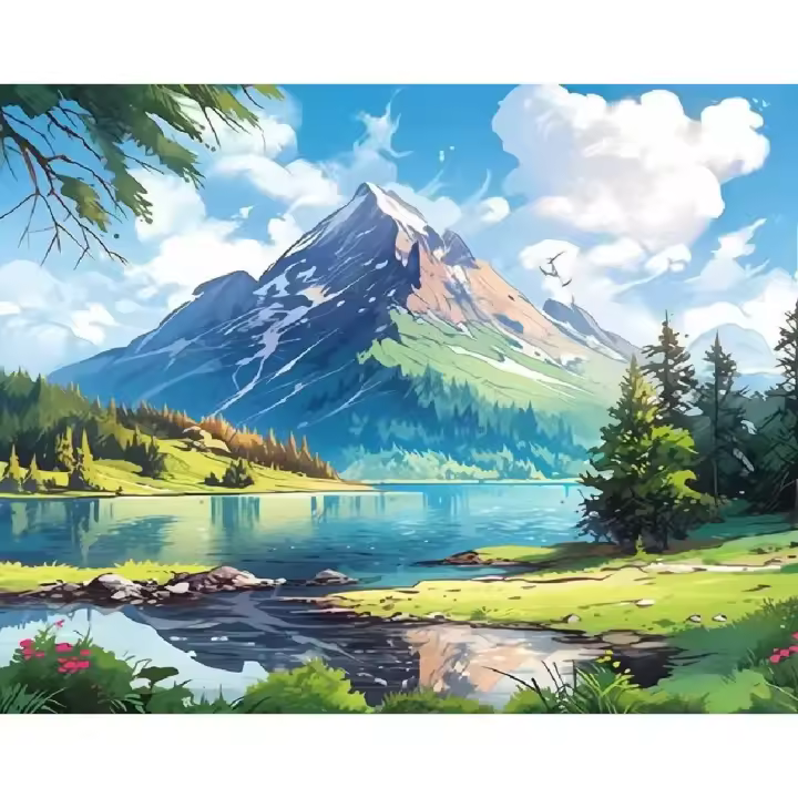 Ruopoty-pintura por números de montañas nevadas para adultos, bricolaje, Paisaje con Marco, regalo único - 1