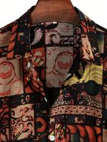 Camiseta Casual de Hombre con Encaje y Patrón Étnico Retro Estilo Campana Manga Corta Cierre de Botones Verano Vintage Camiseta de Hombre con Botones - details 17
