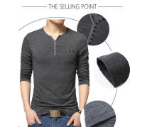Camiseta de Hombre CASUMANL Talla EU Camiseta de Moda Otoño Manga Larga Cuello Henry de Algodón Ajustada para Hombre - details 2