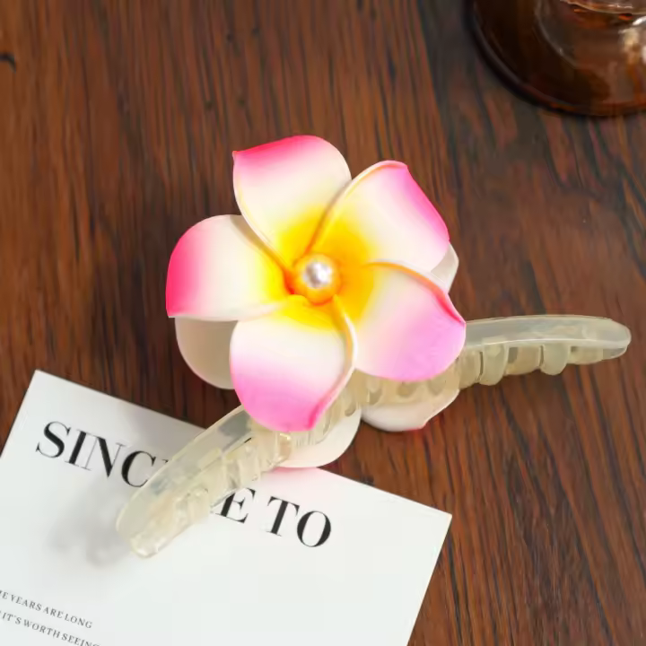 Pasadores bohemios, garra para el pelo con flores, horquilla bonita con perlas, pinza para el pelo con flores, tocado de estilo coreano, Clip de tiburón grande para mujer - 1