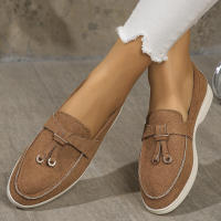 Nuevos mocasines planos de ante con punta redonda de talla grande para mujer, zapatos informales sin cordones - details 29
