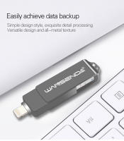 Disco de Memoria USB WANSENDA de Metal 256GB 128GB 64GB 3.0 para iPhone 14 Pro/13/12/11/XR. Pen Drive OTG con Interfaz Hardware Lightning Diseño de Rotación - details 10