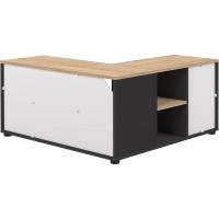mesa de TV esquinera, blanco y roble natural, 90x90x45 cm - details 14