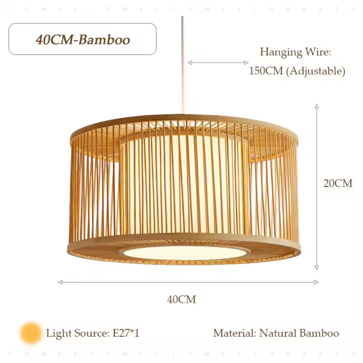 TOMAXIN-Lámpara de bambú de 60CM para hotel, sala de estar redonda, dormitorio, mesa de comedor, bar - 1