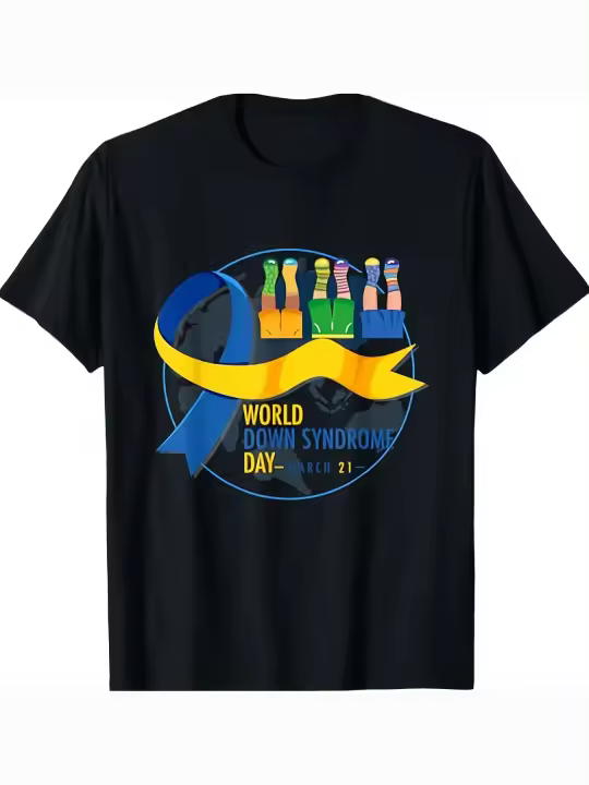 Camiseta Suave y Cómoda de Cuello Redondo y Manga Corta Moda de Conciencia de Down Syndrome para Maestras, Niños, Papás Material de Algodón, Regalo Ideal para Papás - 1