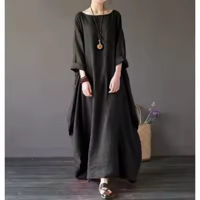 Elegante Vestido de Mujer con Cuello Redondo Diseño Único con Borda de Volantes Color Sólido - 1