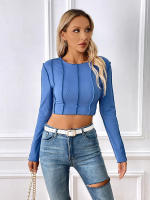 Camisetas de manga larga para mujer, ropa informal ajustada, suave, cuello redondo, elegante y brillante, primavera, 2023 - details 3