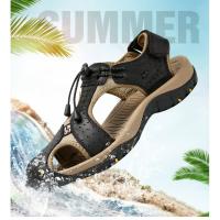 Sandalias cómodas de verano para hombre, zapatos informales de playa y exterior, antideslizantes, de tacón plano, de cuero - details 1