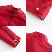 Chaqueta de cuero de imitación para mujer, chaqueta de motocicleta, delgada, corta, pu, primavera y otoño - details 16