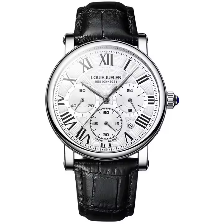 Reloj de Lujo para Hombres de Cuero Genuino Automático, Resistente al Agua, Funcional con Tres Ojos, Estilo Empresario - 1