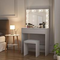 Luz LED y Espejo Gran Mesa Tocador con 2 Cajones y 3 Compartimentos Abiertos Mueble Dormitorio Estilo Morno - details 11