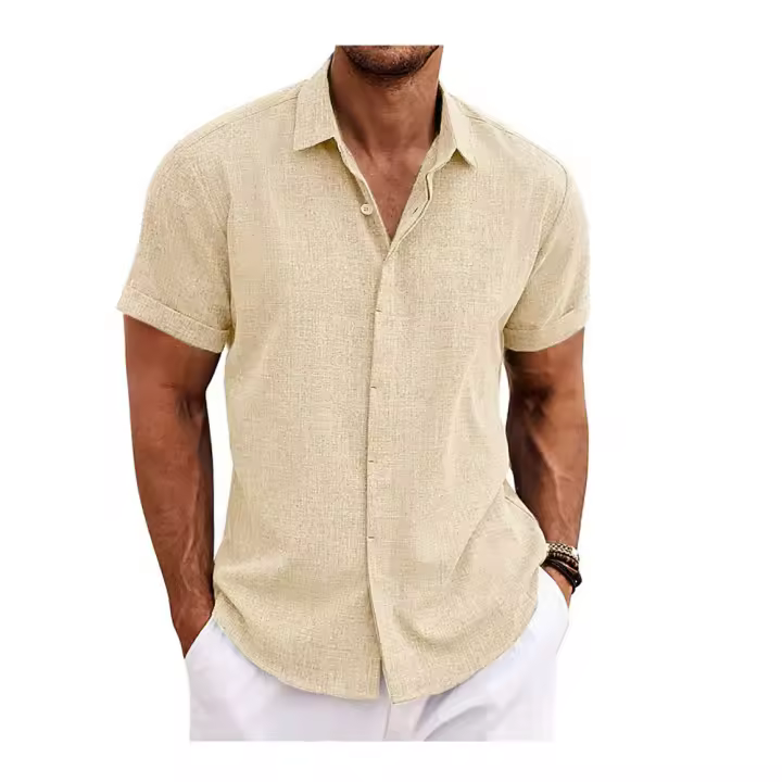 Camisas de Lino de Alta Calidad para Hombres Manga Corta, Estilo Casual, Perfecto para Playa, Verano, Bodas - 1