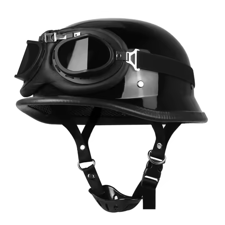 Casco de Motocicleta Estilo Alemán Medio Crucero Retro con Cara Abierta Certificado DOT S-XXL - 1