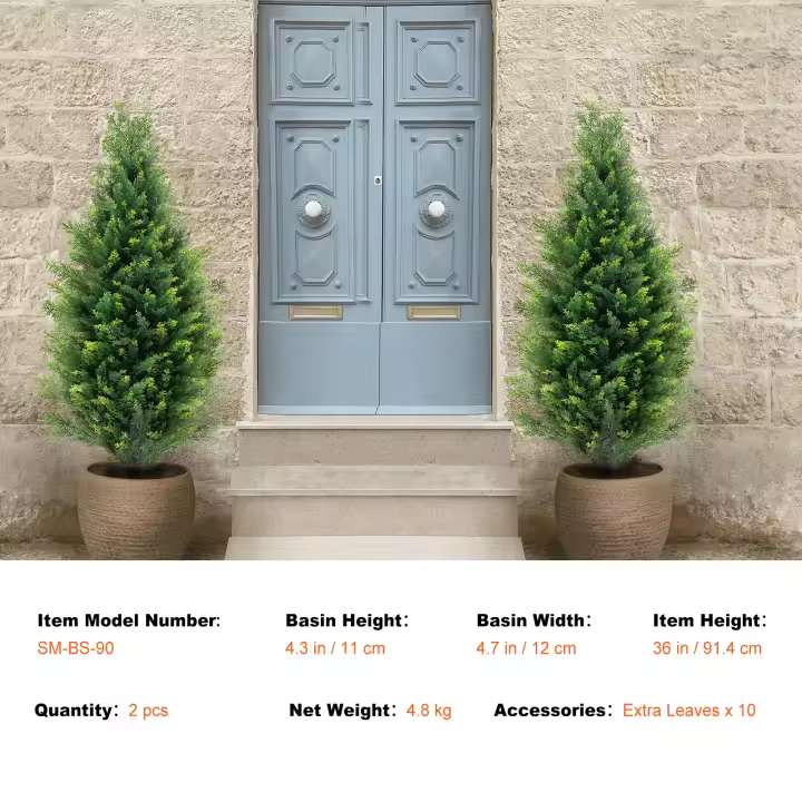 SucceBuy Árbol topiario de cedro artificial, planta de ciprés de pino falso de hoja perenne con hojas adicionales y maceta. Juego de vegetación artificial con clasificación UV para decoración del hogar en interiores y exteriores. - 1